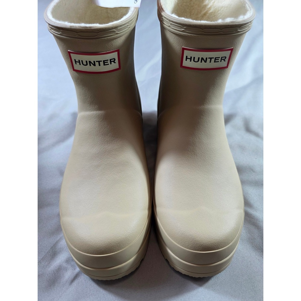 Hunter Play Short Insulated Rain Boots Womens 7 Light Brown Faux Fur Lined NEW
